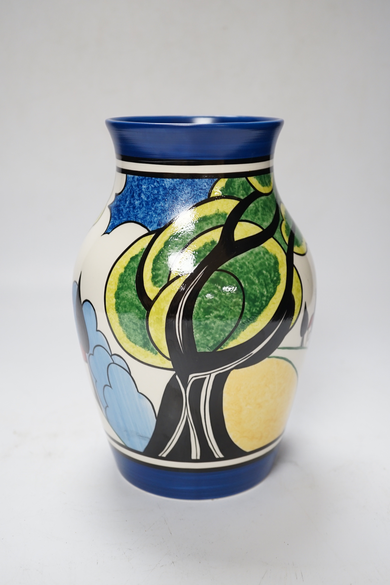 A Wedgwood Clarice Cliff limited edition Isis vase - May Avenue, 20cm, with certificate and box.